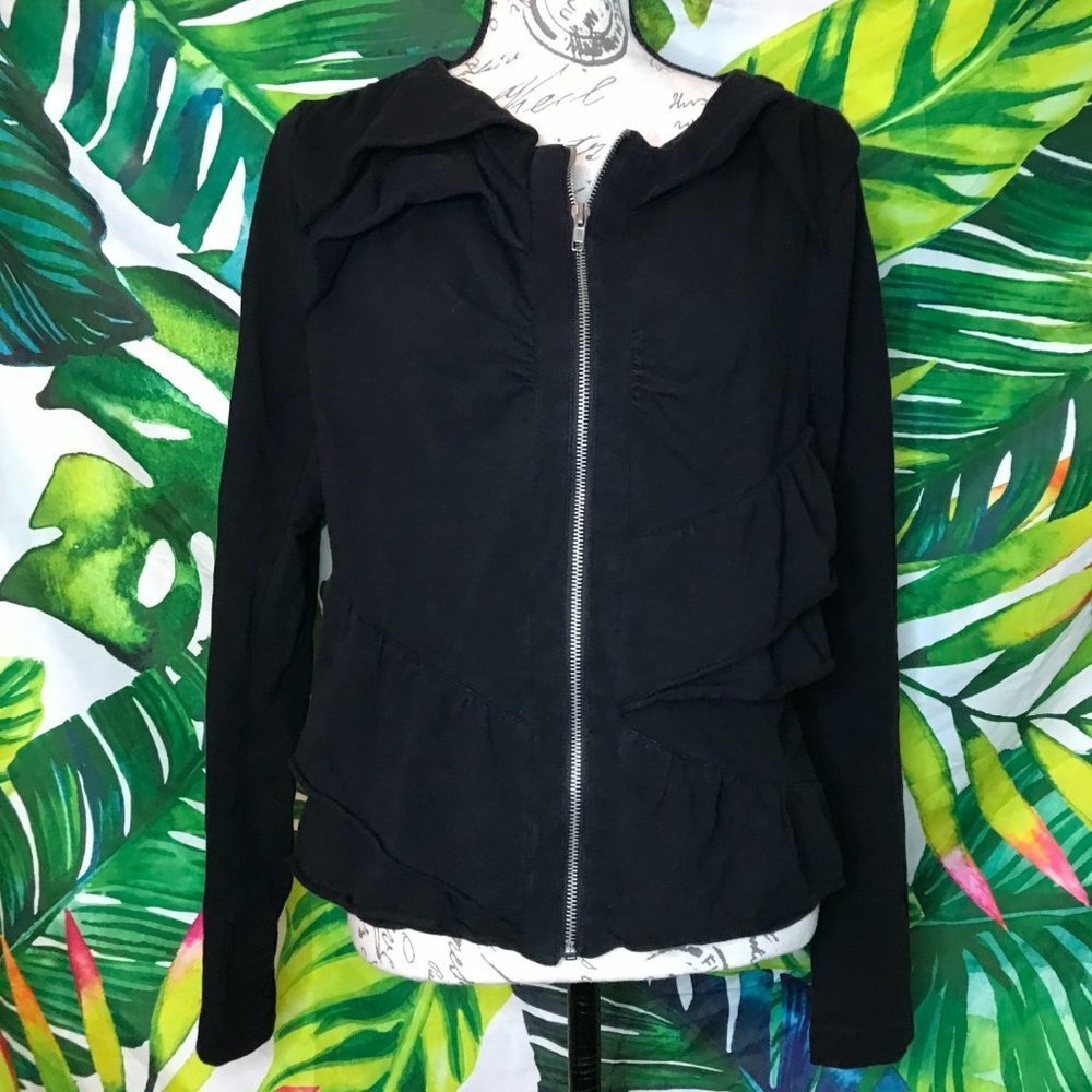 GUC John Paul Richard Women's Medium Black Ruffle Front Full Zip Short Jacket